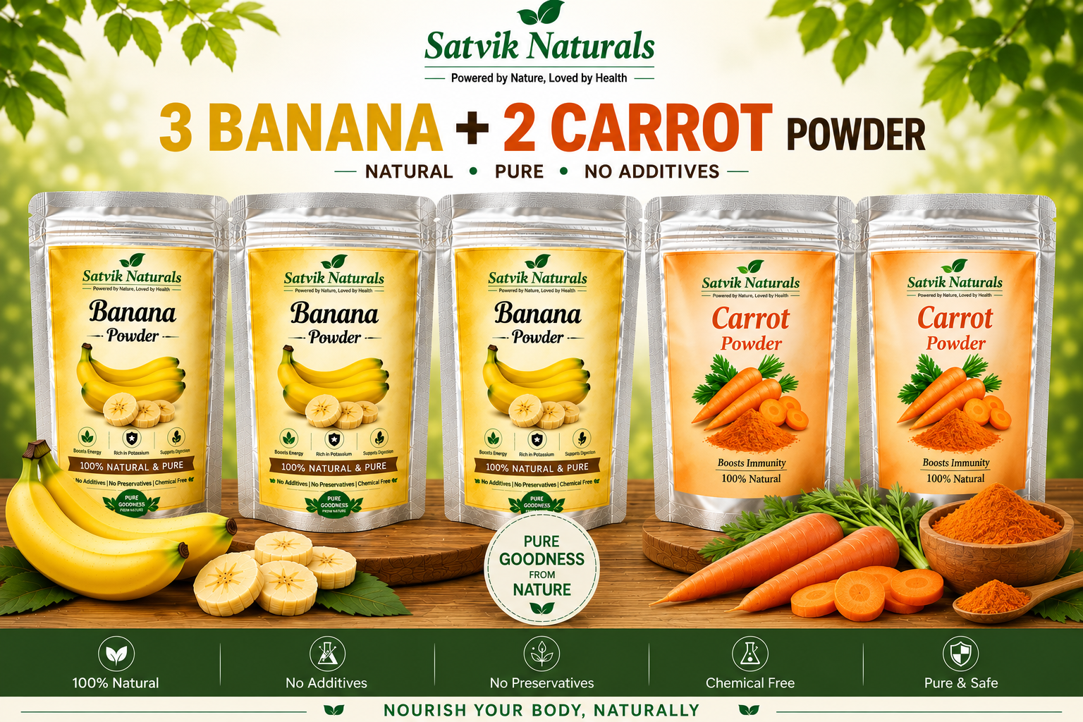 Satvik Naturals Banana & Carrot Powder Combo (3:2)