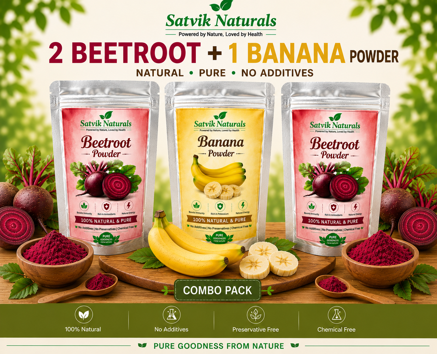 Satvik Naturals Beetroot & Banana Powder Combo (2:1)